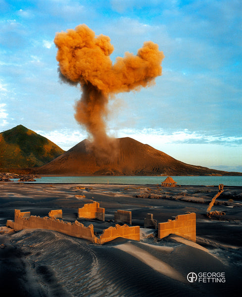Remnants of Rabul's old airport crumbled whilst Tavurvur vents