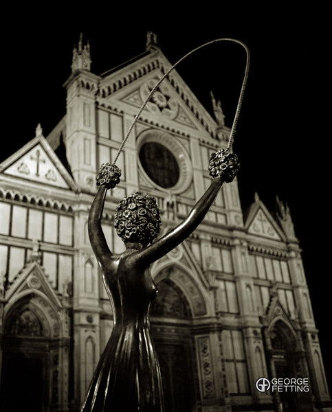 Surreal sculpture of girl entire head of flowers Europe