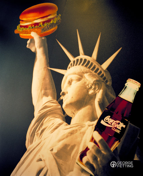 Satirical wall art of Americian Icons